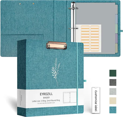 Vista 20 de EYROZILL Carpeta de 3 anillas, organizador de carpetas de lino de 1 pulgada para tamaño carta (8.5 x 11 pulgadas) con 5 separadores de pestañas