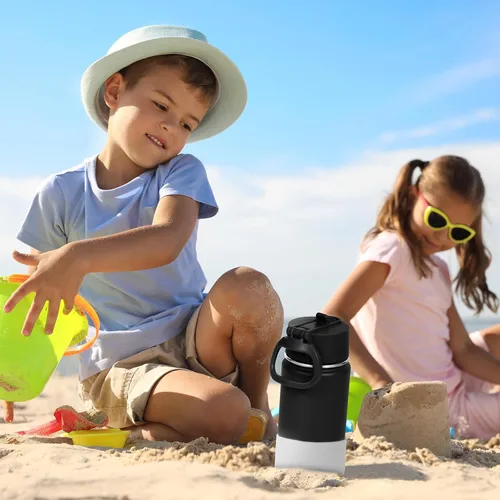 Vista 7 de Volhoply Botella de agua de acero inoxidable aislada de 14 onzas con tapa de pajita y funda de silicona, sin BPA, fácil de usar para niños y niñas