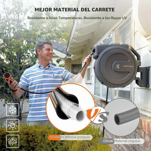 Vista 4 de Giraffe Tools - Carrete retráctil para manguera de jardín, 5/8 pulgadas, 90 pies, montaje en pared, rebobinado automático
