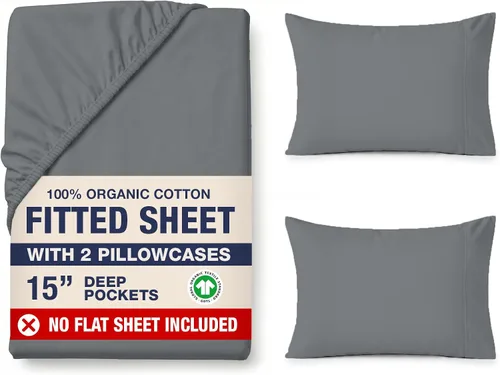 Vista 18 de LANE LINEN - Sábana bajera tamaño individual 100% algodón orgánico y 1 funda de almohada, tejido de percal suave, transpirable, apta para colchones