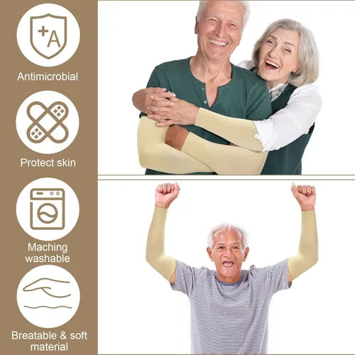 Vista 3 de Janmercy 8 pares de fundas protectoras delgadas para piel de ancianos, mangas protectoras para el brazo Beige