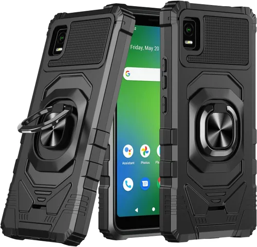 Vista 2 de Compatible con Cricket Debut Smart Case (2022) con protector de pantalla de vidrio templado, protector de cuerpo completo [grado militar], soporte