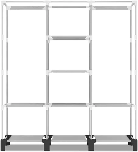 Vista 7 de Armario portátil, organizador de ropa, armario fácil de colgar, múltiples divisores y 3 cajones, 6 bolsillos laterales de gran capacidad (negro)