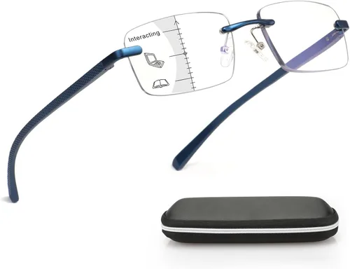 Vista 8 de Missfive Gafas de lectura progresivas multienfoque de aluminio mejoradas, para hombres, lectores multifocales sin montura con bloqueo de luz azul