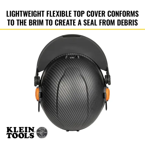 Vista 5 de Klein Tools 60474 - Protector facial de seguridad, malla de acero ligero, clasificación de impacto, negro, estilo gorra, casco de ala completa