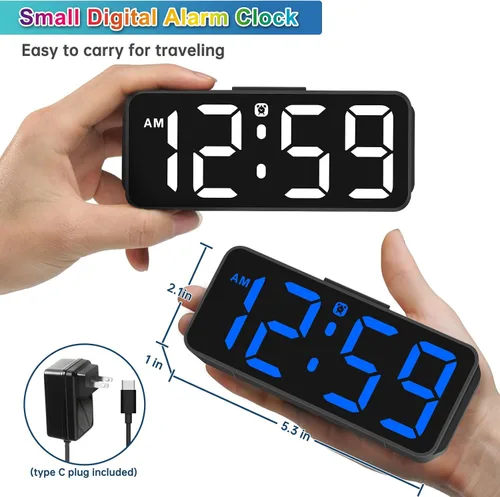 Vista 3 de Peakeep Small Tiny Digital Alarm Clock Plug in for Kids Bedroom Bedside Nightstand, RGB Colorful Changing Large Display for Travel, Dimmable 6