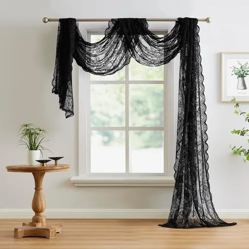 Vista 2 de WARM HOME DESIGNS Tela de encaje negro festoneado de 54 pulgadas de ancho por 4 yardas de largo. Tela para vestido de encaje, mantel, camino