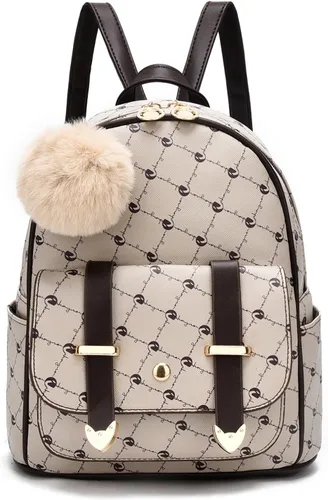 Vista 20 de I IHAYNER Mochila de moda para niñas, mini mochila para mujeres, adolescentes y niñas, monederos de piel sintética con pompón, bolsa de hombro