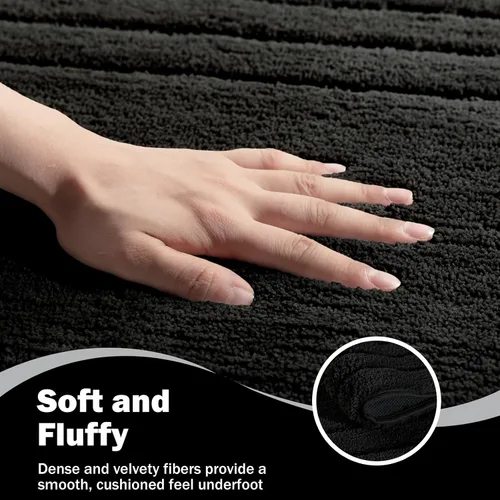 Vista 3 de Alfombras de baño negras, pequeñas alfombras de baño antideslizantes, alfombra de baño suave y peluda lavable para bañera y ducha, 18x24 Tapete