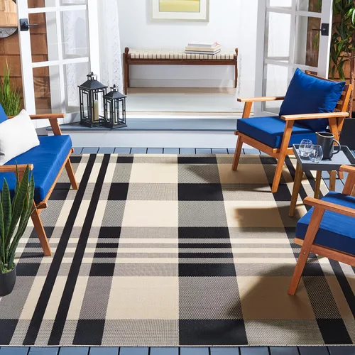 Vista 108 de SAFAVIEH Alfombra Lavable para Exteriores Colección Courtyard - 2'3" x 4', Beige y Azul, Patrón a Cuadros, No Desprende Pelusa y Fácil Limpieza