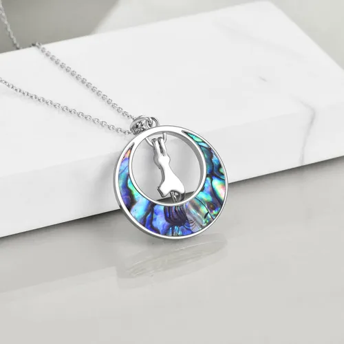 Vista 4 de WINNICACA Collar de concha de abulón de plata de ley con colgante de abulón para mujer con colgante de murciélagogatocaracolfantasmahallowen