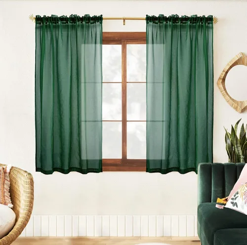 Vista 12 de XTMYI Cortinas negras de 48 pulgadas de largo para dormitorio, juego de 2 paneles, bolsillo para cortinero, cortinas de encaje transparentes