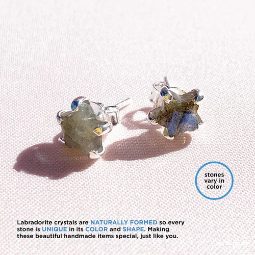 Vista 6 de Aretes de estrella de piedras preciosas naturales para mujeres y hombres, lapislázuli, ónix, piedra lunar, labradorita, turmalina negra, hechos a