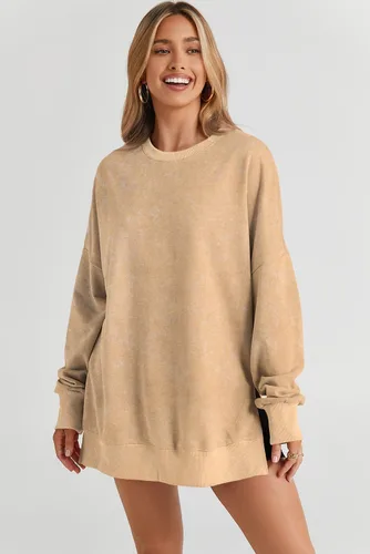 Vista 90 de SHEWIN Sudadera casual de manga larga con cuello redondo para mujer, ligera, holgada