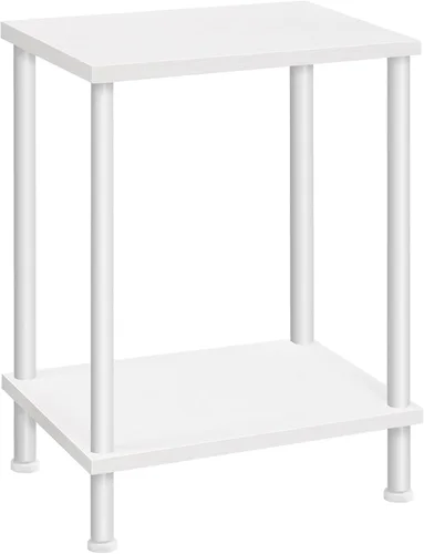 Vista 15 de HOOBRO Mesa auxiliar, mesa auxiliar pequeña, mesita de noche con estantes de almacenamiento de 2 capas, mesa de sofá para espacios pequeños, sala