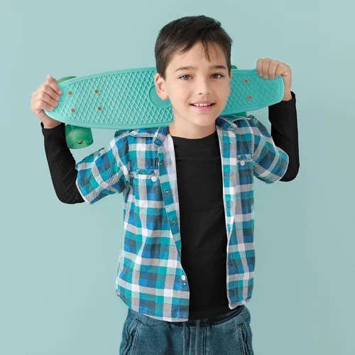 Vista 6 de Paquete de 5 camisetas de manga larga para niños, de algodón, cuello redondo, básicas, suaves, de manga larga para niños