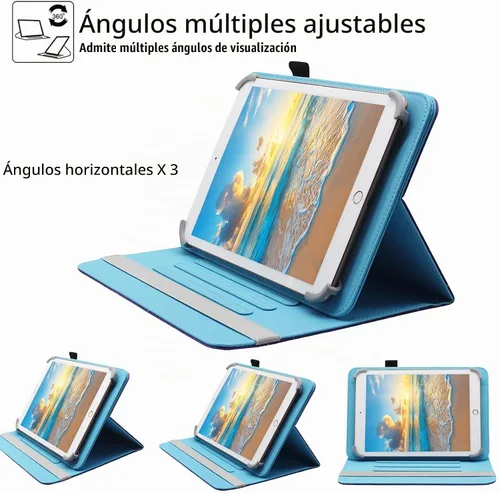 Vista 4 de Funda universal para tablet Android de 7 y 8 pulgadas, Dluggs de piel sintética, con soporte giratorio de 360 grados y múltiples ángulos