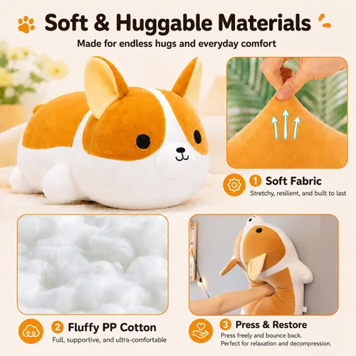 Vista 3 de Corgi - Peluche suave de perro Corgi, lindo Shiba Inu Akita, almohada de felpa para niños y niñas (15.7 pulgadas/15.7 in)