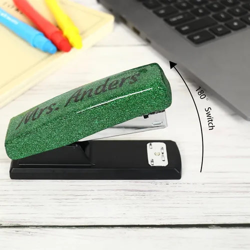 Vista 6 de OXYEFEI Linda engrapadora personalizada con purpurina, engrapadora para escritorio, grapadora para aula, oficina, sin grapa, regalo de Navidad, Verde
