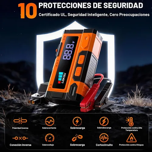 Vista 5 de Arrancador de batería de coche - Caja de salto de litio portátil Anaranjado vibrante