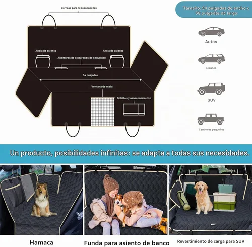 Vista 5 de Lassie Fundas de asiento de coche para perro para asiento trasero con 2 cinturones de seguridad, hamaca impermeable para automóvil para perro