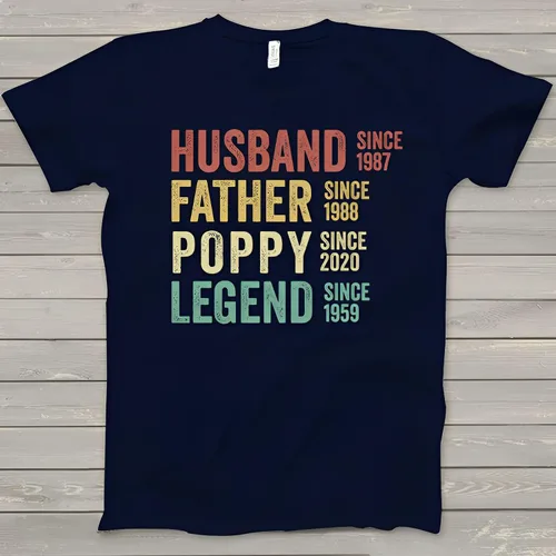 Vista 2 de Camiseta personalizada para hombre, diseño de leyenda de esposo, padre, amapola para el día del padre, camiseta para mujer, sudadera unisex 2D