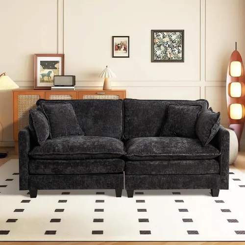 Vista 24 de Sofá seccional modular convertible de 76.7", sofás de dos plazas de chenilla con asiento profundo y cojines tipo loveseat para sala de estar, Beige