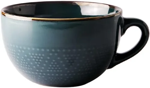Vista 5 de Colias Wing Taza de café de cerámica con diseño de relieve de puntos de la serie clásica de 24 onzas, taza de viaje, beige, verde, amarillo, rosa