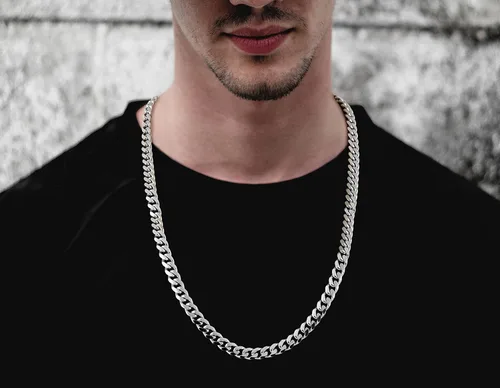 Vista 4 de Savlano Collar de plata de ley 925 de 0.276 in de cadena de eslabones cubanos italianos Miami para hombres y niños, fabricado en Italia, viene