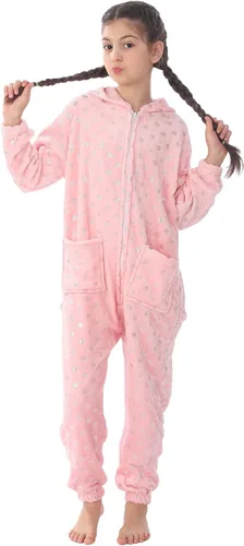 Vista 9 de WOYASIM Disfraz de franela para niños, disfraz de conejo de Pascua con lunares para niñas y niños, lindo conejo rosa