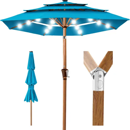 Vista 10 de Best Choice Products - Sombrilla solar de 10 pies de 3 niveles para patio, sombrilla de sol para exteriores, mercado, patio trasero, terraza, junto