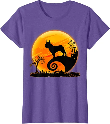 Vista 22 de Camiseta divertida de disfraz de Halloween para perro y luna de Bulldog francés, Negro, S