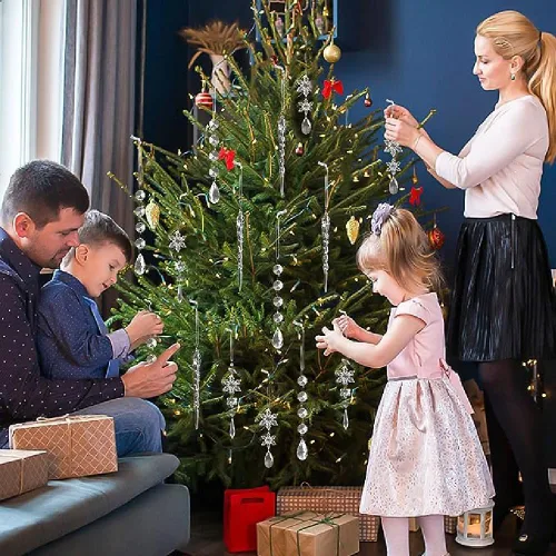 Vista 5 de 24 Piezas de Adornos de Navidad de Cristal Resistente a Romper para Decoraciones de Árbol de Navidad Adornos de Copo de Nieve de Cristal Adornos