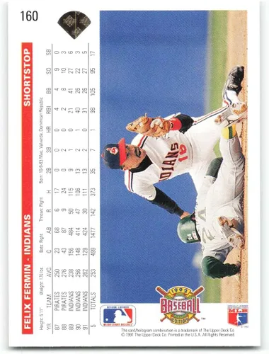 Vista 2 de 1992 Upper Deck #160 Felix Fermin NM-MT Cleveland Indians Baseball