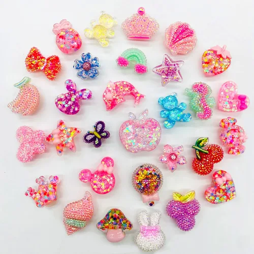 Vista 2 de Coio 30 dijes brillantes para zapatos de niñas de resina dura para crock Bubble Slides sandalias zuecos de color rosa lindos zapatos decoraciones