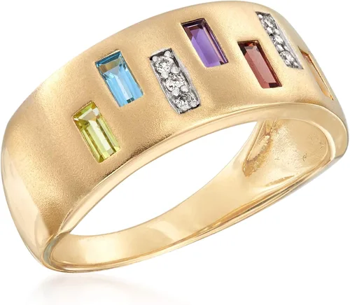 Vista 4 de Ross-Simons 0.50 ct. t.w. Multi-Gem Ring With Diamond Accents in 14kt Yellow Gold