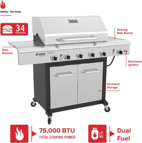 Vista 2 de Nexgrill Parrilla de Gas Propano Deluxe de 5 Quemadores con Mesa Lateral y Quemador Lateral de Sellado de Cerámica, 771 pulgadas cuadradas, 75000
