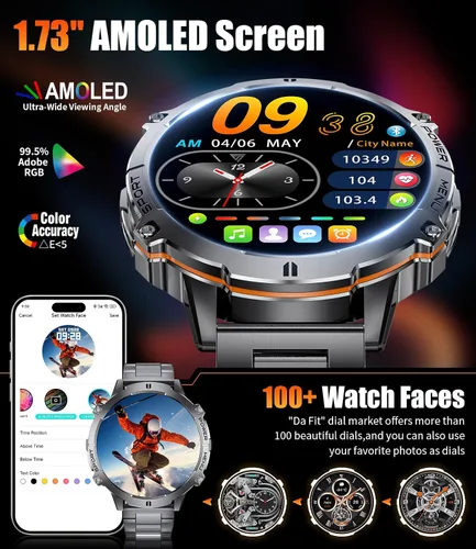 Vista 4 de Relojes inteligentes LIGE para hombres con batería de 900mAh (60+ horas de espera), pantalla AMOLED de 1.73" con Bluetooth, modo de llamada, más