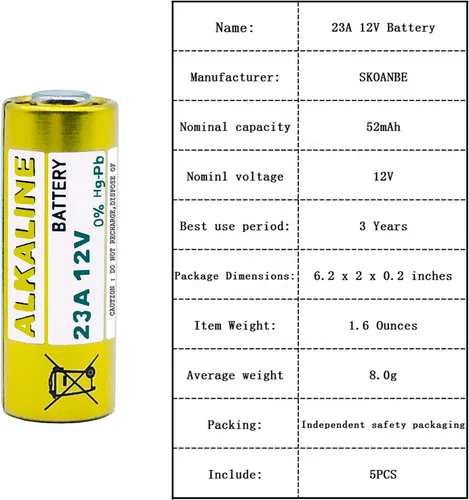 Vista 2 de SKOANBE 5PCS 23A 12V Batería alcalina A23 L1028 MN21 12Volts Batería