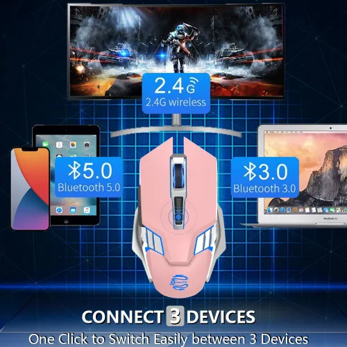 Vista 2 de Ratón inalámbrico Bluetooth, mouse multidispositivo recargable silencioso, BT5.03.0 y USB inalámbrico, ratones de computadora con luz RGB