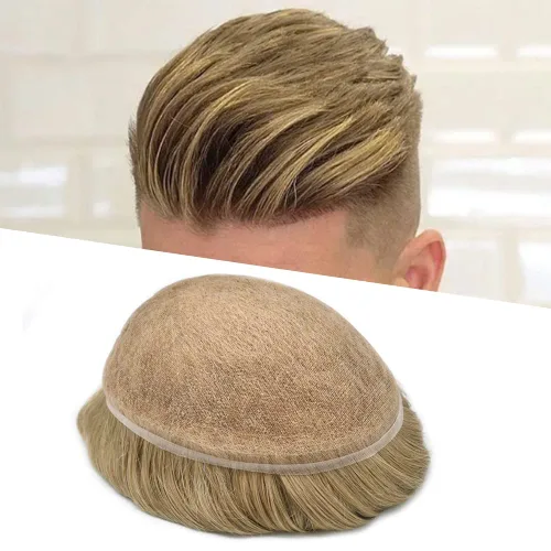 Vista 47 de Completo suizo encaje tupé para hombres pieza de pelo real sistema de reemplazo de cabello humano para hombres Toupee Hairpieces para hombres 7x9