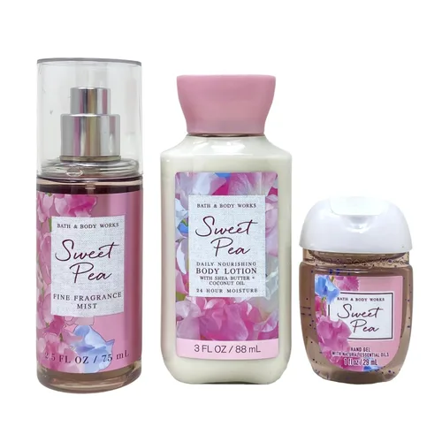 Vista 3 de Bath & Body Works Sweet Pea - Oh Baby Mini bolsa de regalo - Fragancia de niebla, loción corporal y gel de manos - con un jabón de muestra de sales