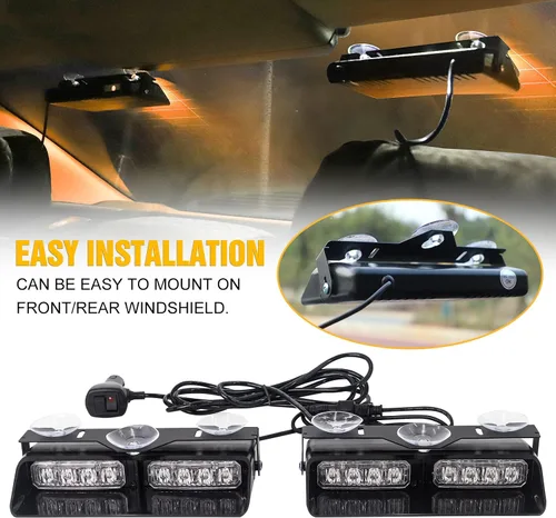 Vista 4 de XRIDONSEN Luces estroboscópicas de emergencia 2 en 1 para tablero e interior de parabrisas, luces parpadeantes de seguridad y advertencia color Ámbar