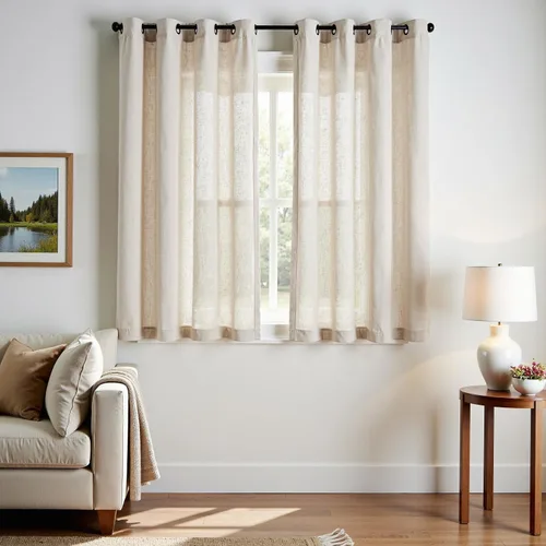 Vista 38 de Jinchan Cortinas de lino azul semitransparentes de 96 pulgadas de largo, 2 paneles para sala de estar con ojales, cortinas oscuras de lino