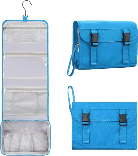 Vista 11 de Pequeña bolsa de aseo colgante para hombres y mujeres, organizador colgante portátil para kit de ducha de tamaño de viaje, accesorios de maquillaje