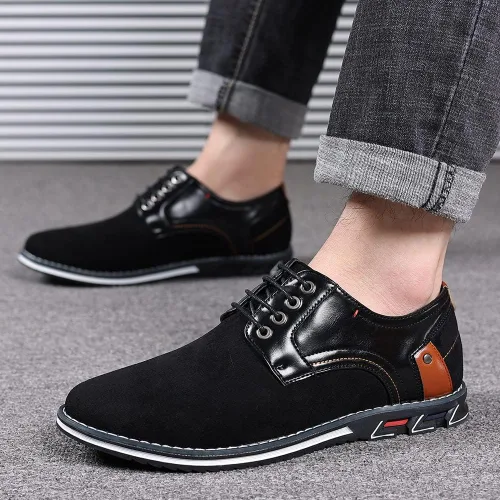 Vista 6 de Zapatos de vestir Oxford casuales para hombre, de cuero, sin cordones, para caminar, conducir, oficina, al aire libre, estilo Oxford, cómodos