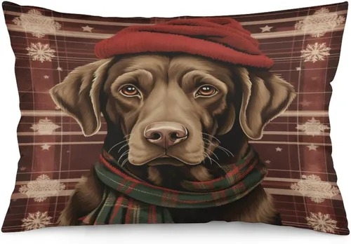 Vista 32 de Protector de almohada de árboles de pino de Navidad rojo y verde de 12 x 20 pulgadas, funda de cojín de vacaciones de invierno, funda de almohada