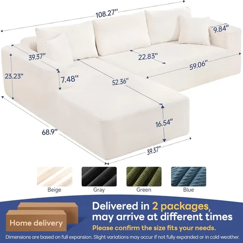 Vista 6 de Brage Living Sofá modular Cloud de 108 pulgadas, cómodo sofá modular sin hueso con asiento profundo, sofá con diván en forma de L para sala de Beige
