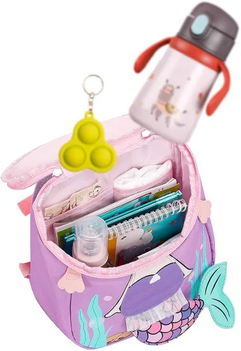 Vista 3 de BLUBOON Mochila para niños pequeños para niñas linda mochila preescolar 3D bolsa de libros para niños pequeños