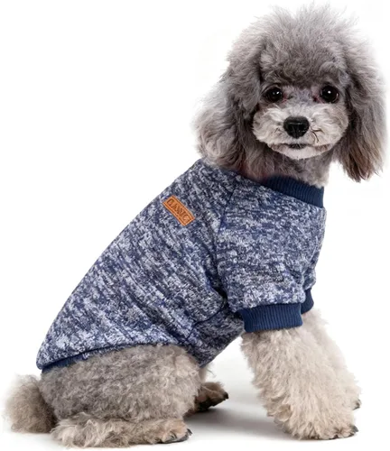 Vista 28 de 2 piezas de suéter clásico de punto para perro Idepet, abrigo de forro polar para perros pequeños y medianos, ropa cálida para perros y gatos Azul